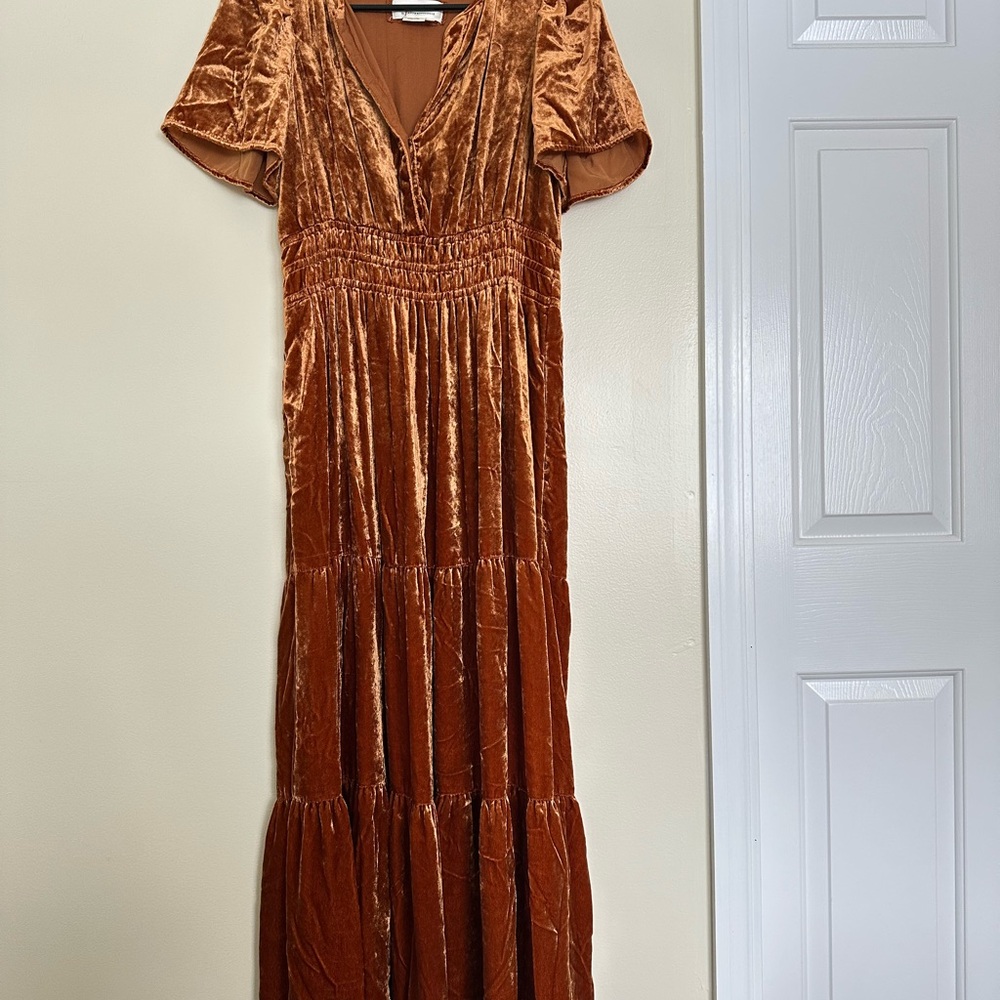 Anthropologie Rust Velvet Dress